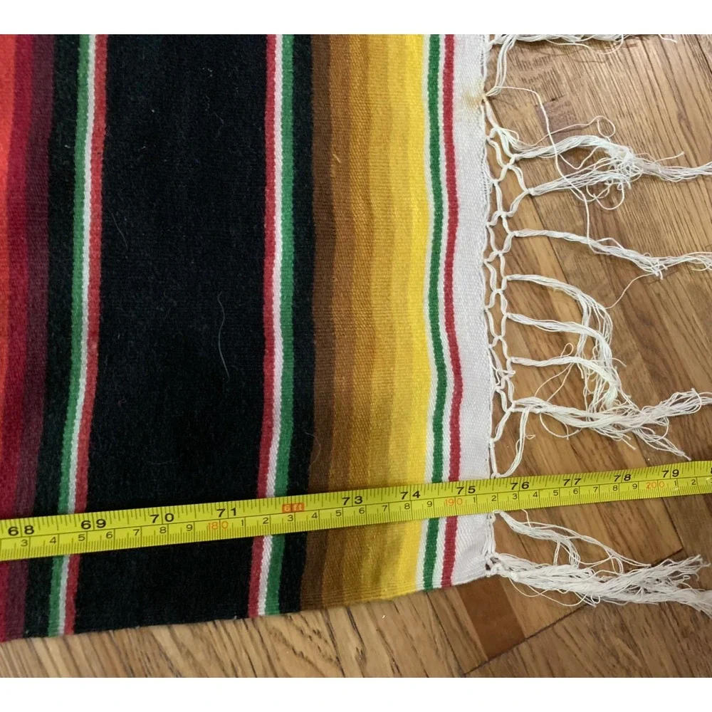 Vintage Mexican Handwoven Saltillo Sarape  Blanket Stripe Boho Western 75x38